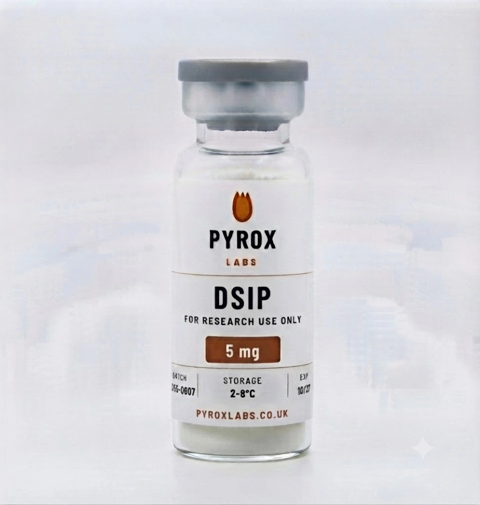 DSIP 5mg research peptide vial by Pyrox Labs, for laboratory use only