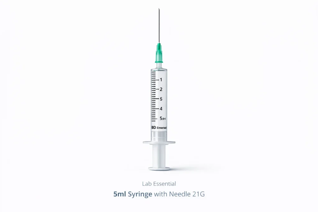 5ml syringe with 21G needle, lab essential