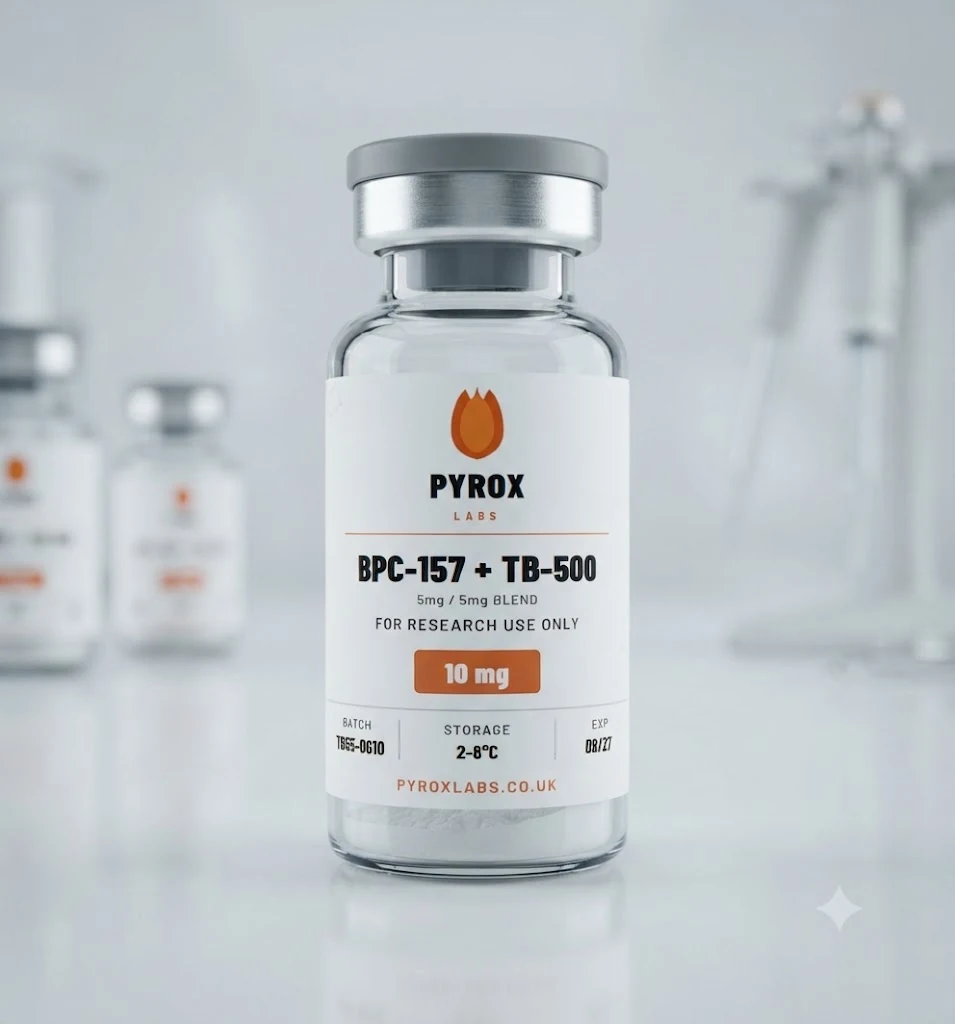 Pyrox Labs BPC-157 + TB-500 5mg/5mg blend research vial also known as Wolverine Stack