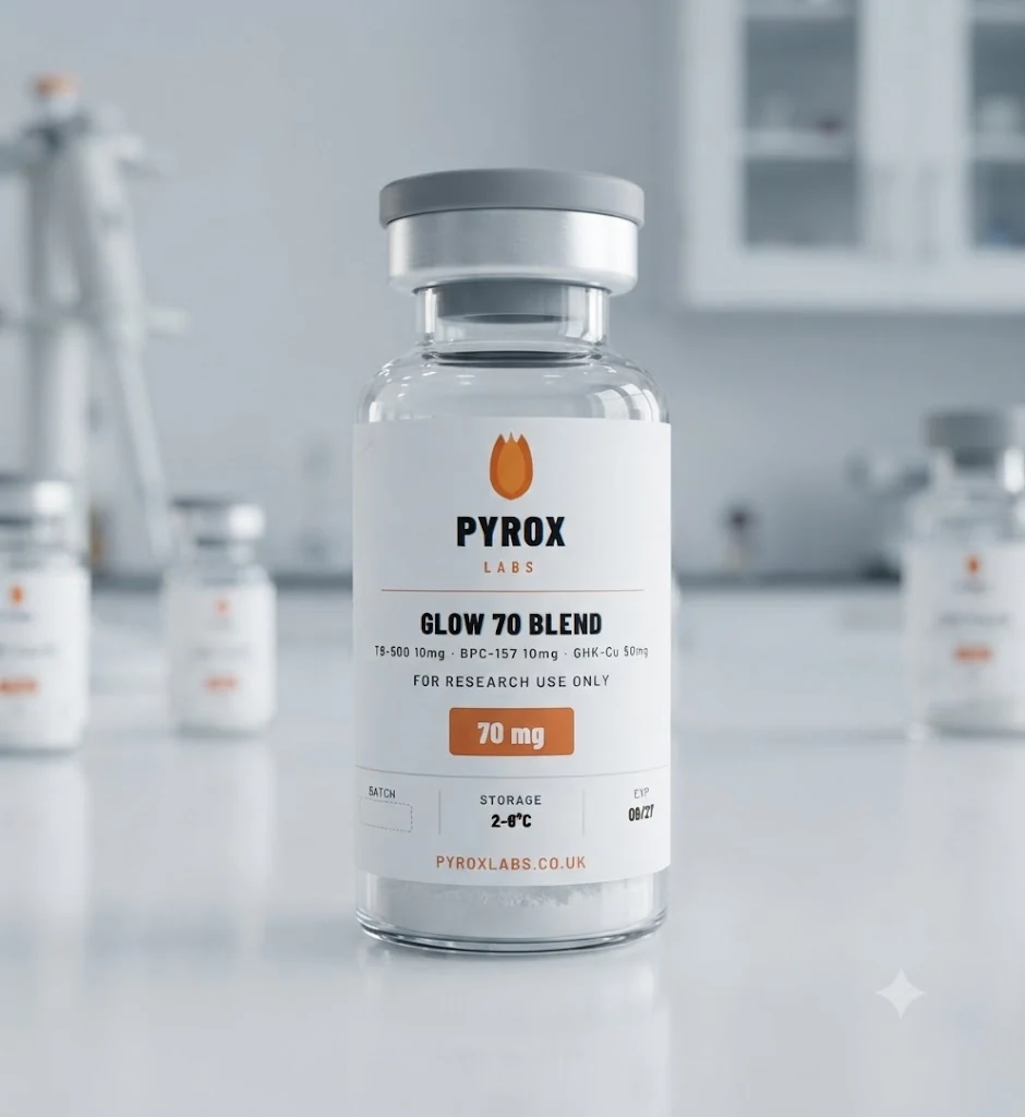 Pyrox Labs Glow 70 Blend TB-500, BPC-157, GHK-Cu research vial